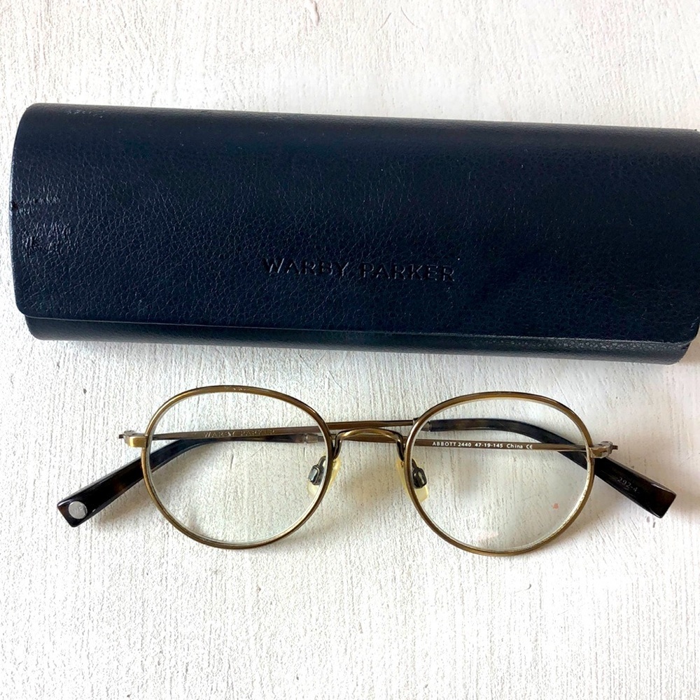 Warby Parker ABBOTT glasses frames! Heritage gold with case Duncan round rare